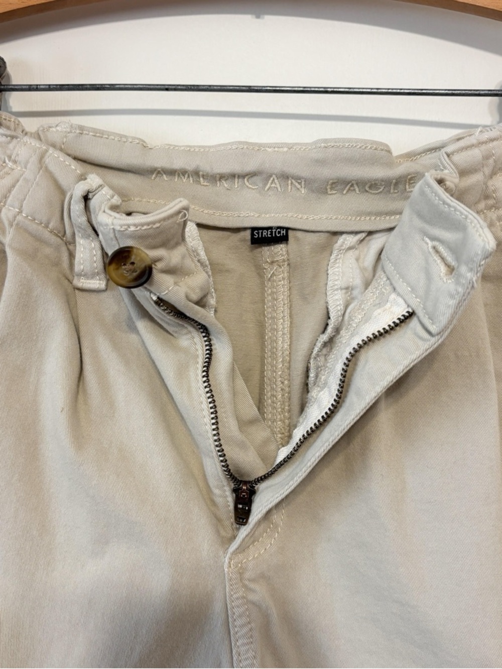 American Eagle Khaki Longline Shorts Elastic Waist Tan 00 - Picture 3 of 8